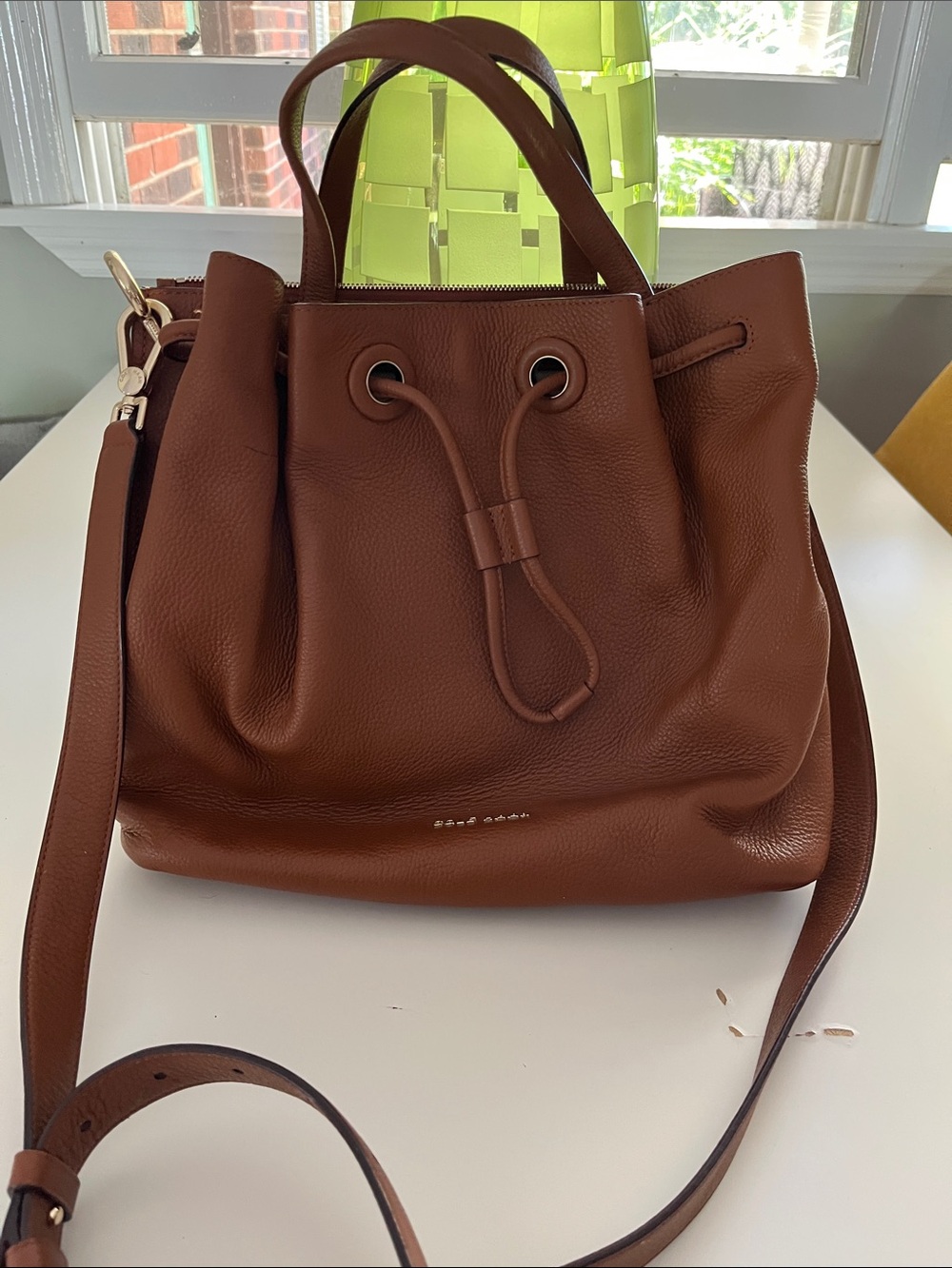 Cole Haan Brown Pebbled Leather Bucket Shoulder Bag